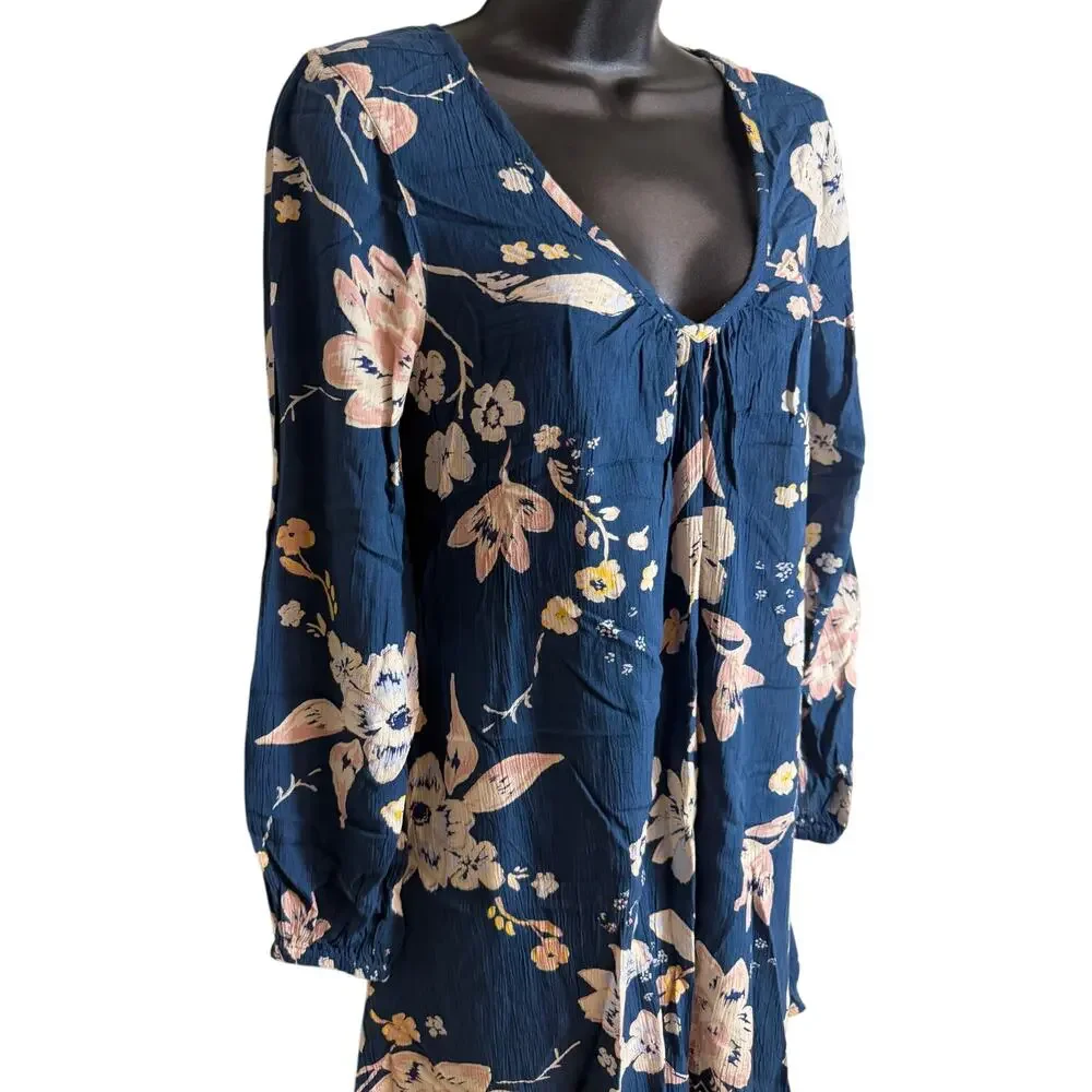 O'Neill Women Tunic Dress XS Extra Small Blue Floral Long Sleeve V-Neck NWT New - Picture 3 of 10
